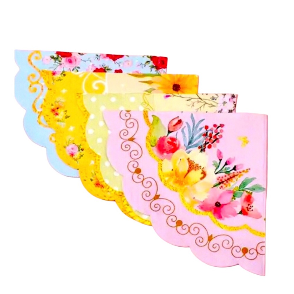 Set of 4 Individual Floral Scalloped 3-ply Decoupage Napkins (1 ea of 4 designs)